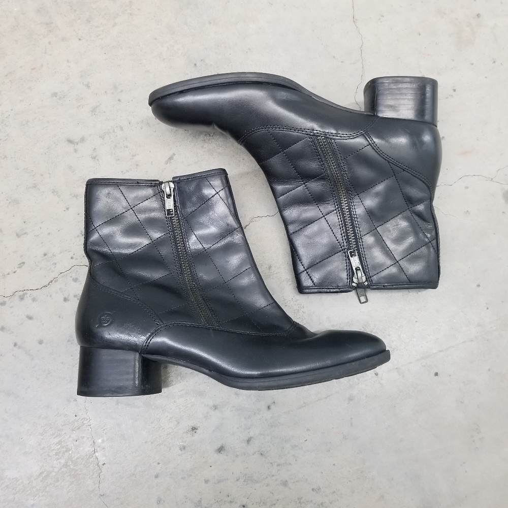 Born Quilted Leather 7.5 chucky block heel ankle